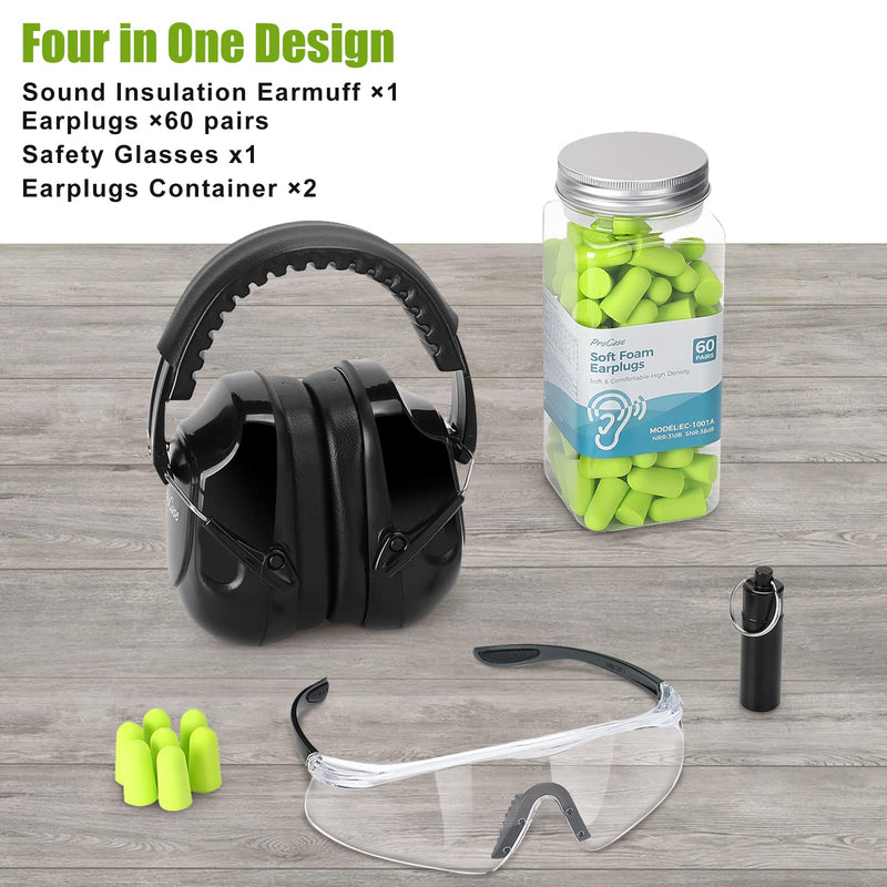 ProCase Shooting Ear Protection Earmuffs, Gun Eye Protection and 60 Pairs Earplugs for Shooting, 4 in 1 Gun Range Safety Equipment Kit -Black - BeesActive Australia