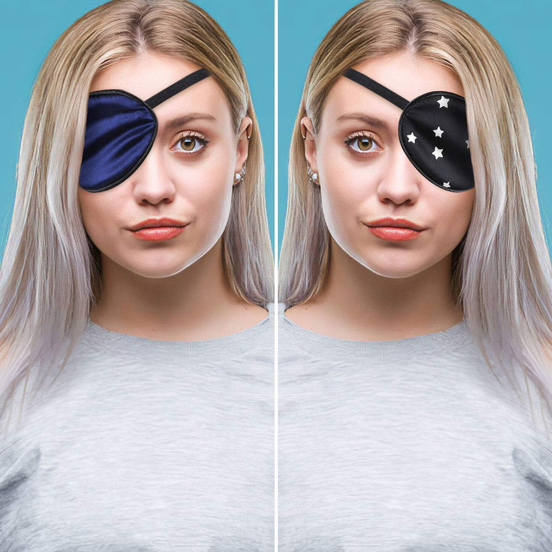 eZAKKA Eye Patches for Adults Kids, 2 Pieces Silk Elastic Lazy Eye Patch for Amblyopia Strabismus (L, Black with Star+Navy) L - BeesActive Australia