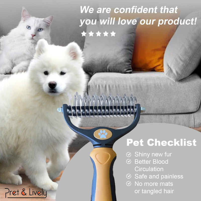 Pret & Lively 2 in 1 Pet hair Dematting Tool, Tough Mats and Tangles, Undercoat Rake Comb, Dogs, Cats, Rabbits, & All Hairy Pets, Holiday Gift, Professional Grooming Brush For Deshedding, Extra Wide Orange - BeesActive Australia