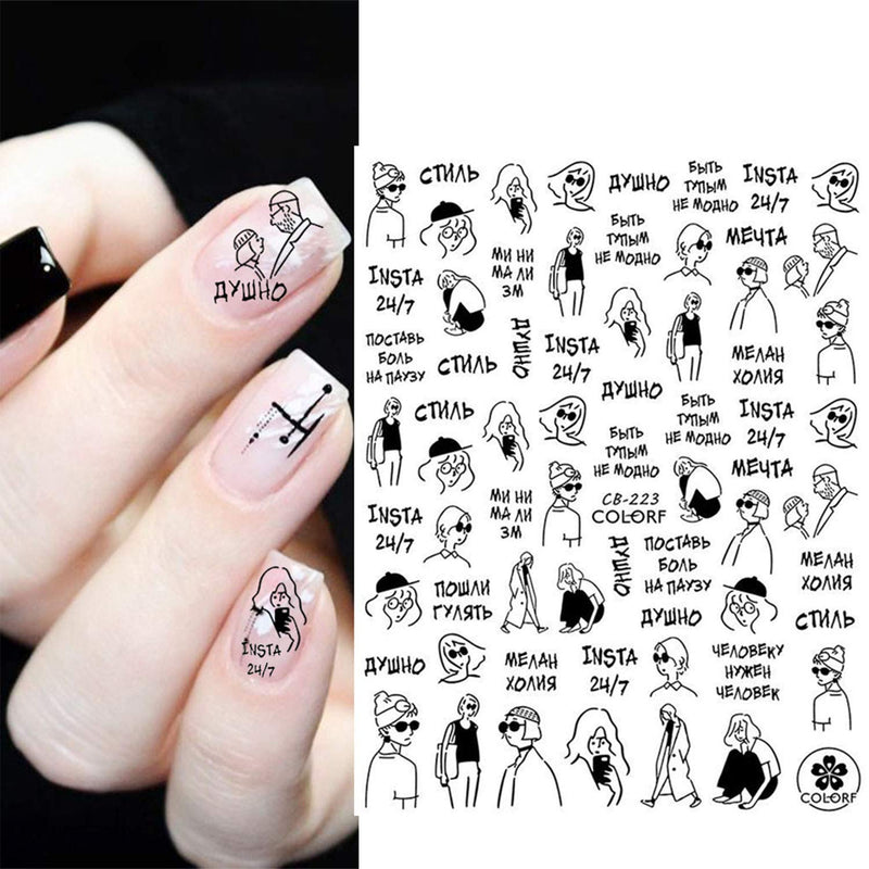 5 Sheet Art Nail Stickers Black and White Lines Fresh Art Young Cool Girls, Female Nails, Decorative Nail Accessories, Manicure Skills Simple and Fashionable - BeesActive Australia