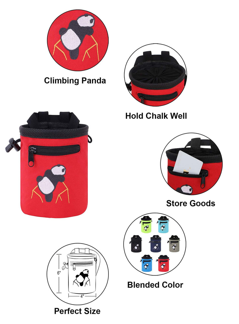 AMC Rock Climbing Panda Design Chalk Bag with Adjustable Belt 7184_Red - BeesActive Australia