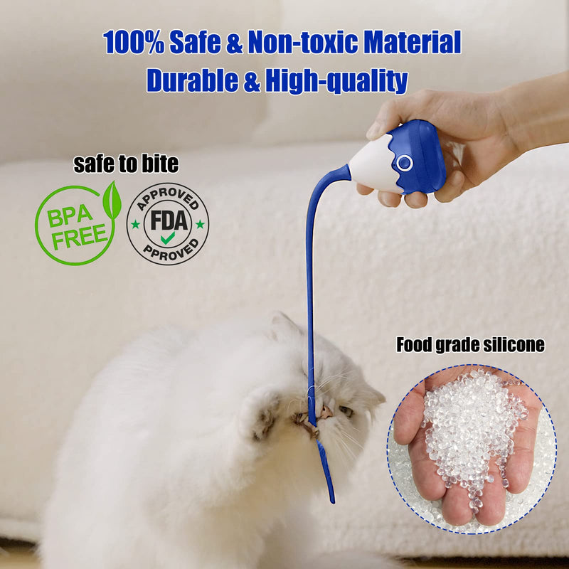 Cat Wand Toy, Automatic Silicone Tail Teaser Toy 2 in 1, Electronic Interactive Toy for Indoor Cats, Rechargeable Exercise Toy for Kitten Navyblue - BeesActive Australia