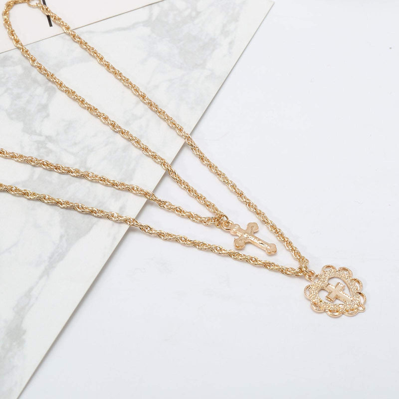 Cross Heart Pendant Necklace Boho Crucifix Printing Heart Shaped Crystal Necklace Chain Jewelry Gold Plated for Women Girls - BeesActive Australia