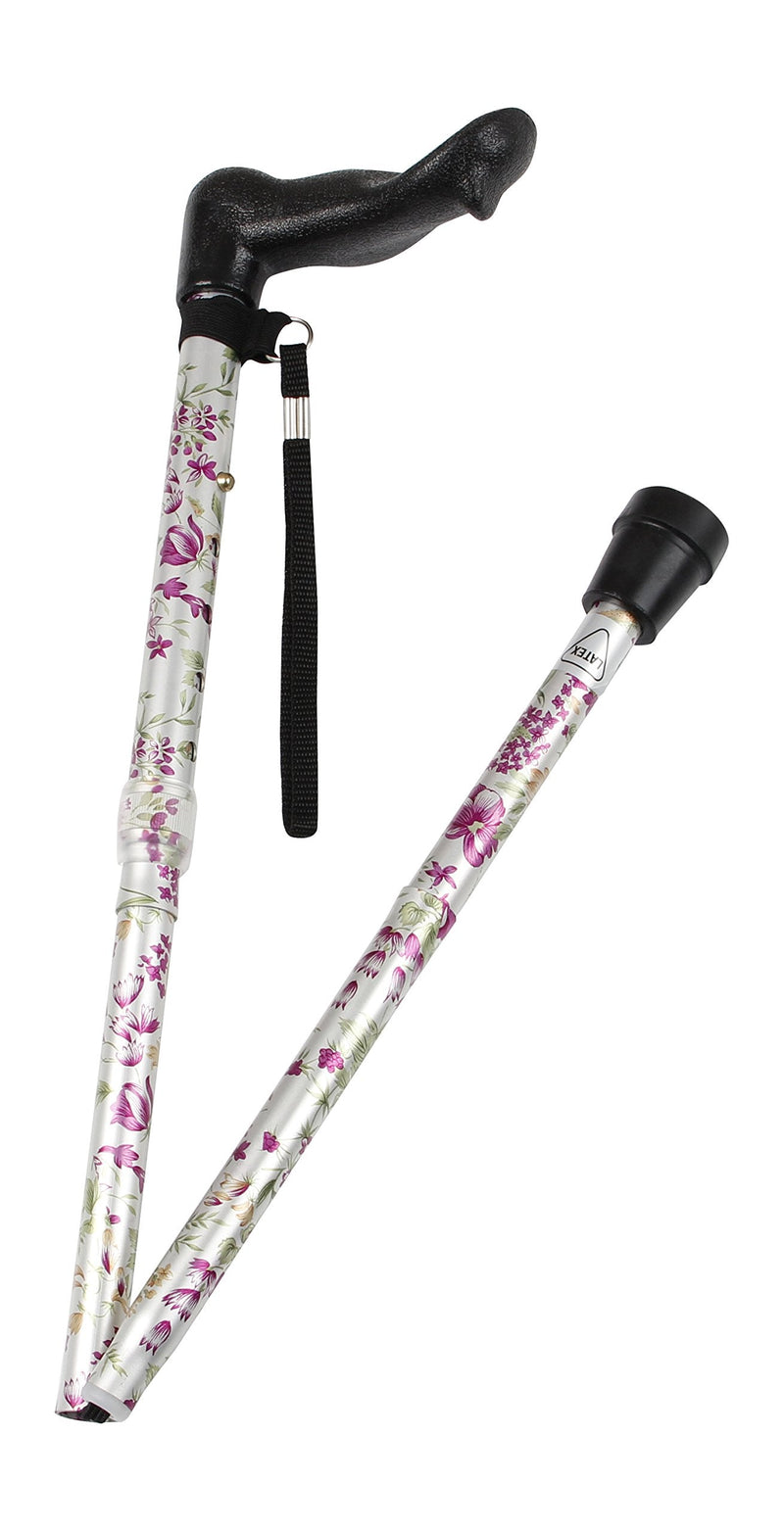 Homecraft Comfy Grip Sticks, Woodland Flower, Folding, Walking Stick for Support and Stability, Contoured Handle, Handicapped and Disabled, 77.5 cm - 87.5 cm, Disability Aids, Left- Hand 775-875mm, Left Hand - BeesActive Australia