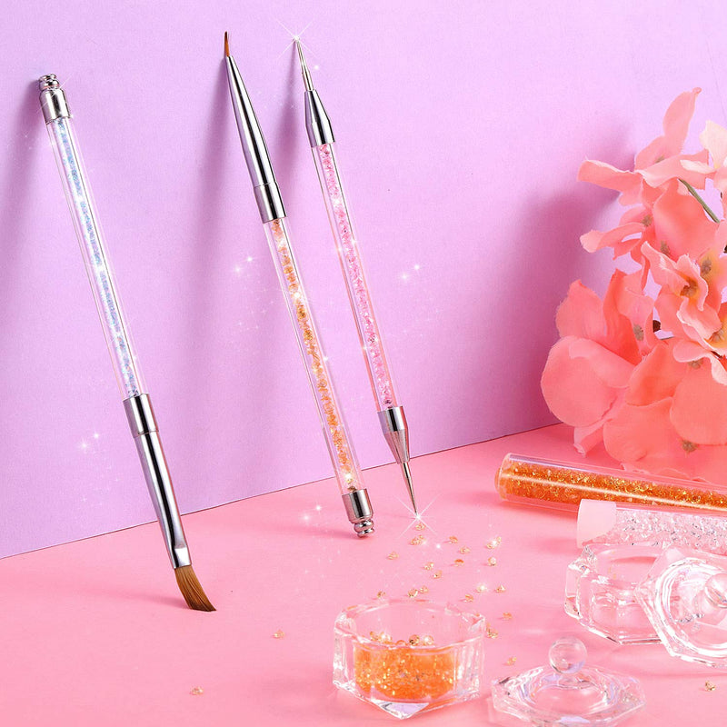 5 Pieces Acrylic Nail Art Brushes Set, 2 Pieces Nail Art Acrylic Liquid Powder Dappen Dish Glass Crystal Cup with Lid and 3 Pieces Nail Art Design Painting Dotting Brushes Pen with Diamond Handle - BeesActive Australia