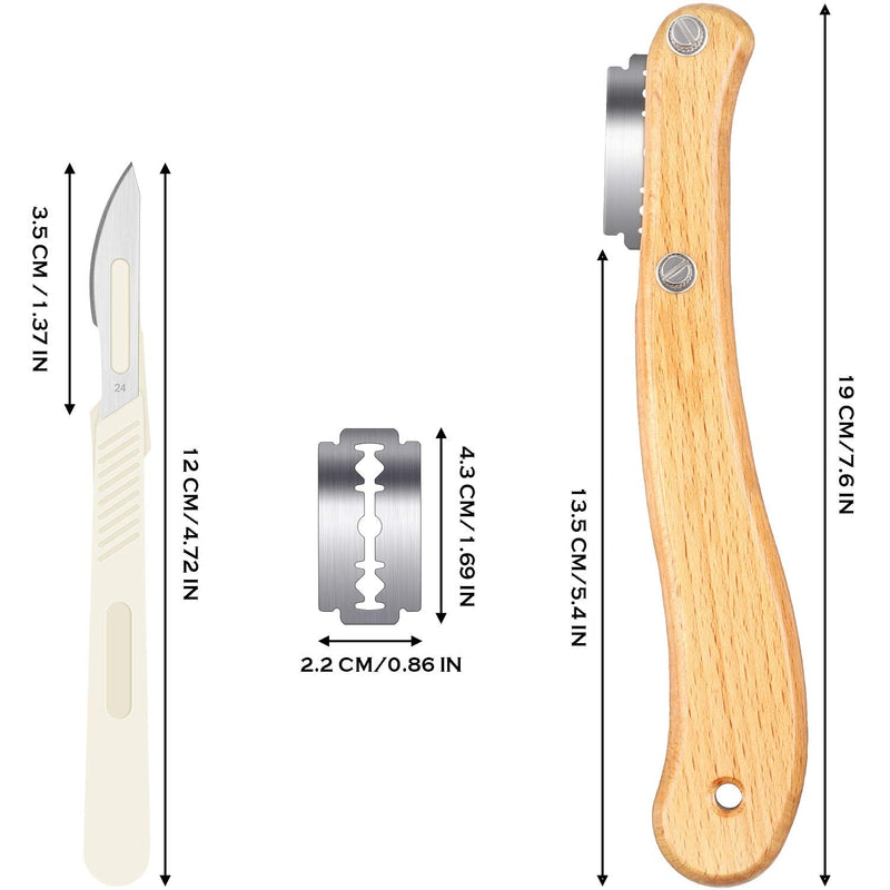 Bread Lame Knife with 10 Pieces Replaceable Blades Wooden Handle Lame Slashing Tool and 2 Pieces Dough Scoring Knife with Protective Cover for Making Bread Tool (Classic Style) Classic Style - BeesActive Australia