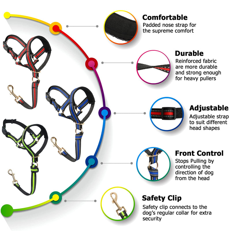 Dog Head Collar, No Pull Stylish Head Halter for Heavy Pullers, Gentle Dog Face Harness Stops Pet Pulling and Choking on Walks for Medium Large Aggressive Dogs L Fuorescent Green - BeesActive Australia