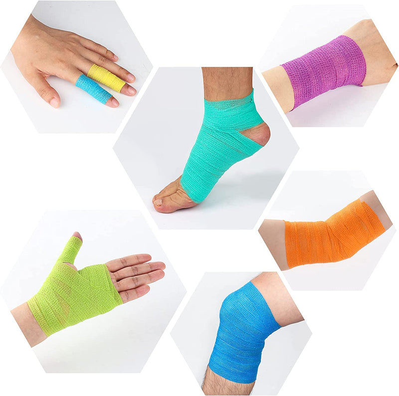Lenicany 12Pack 1” x 5 Yards Self Adhesive Bandage Wrap, Elastic Self Breathable Self Adherent Wrap for Pets, Athletic Cohesive Bandage for First Aid, Sports Injury & Protection, 12Color 1” x 5 Yards (12-Pack) - BeesActive Australia