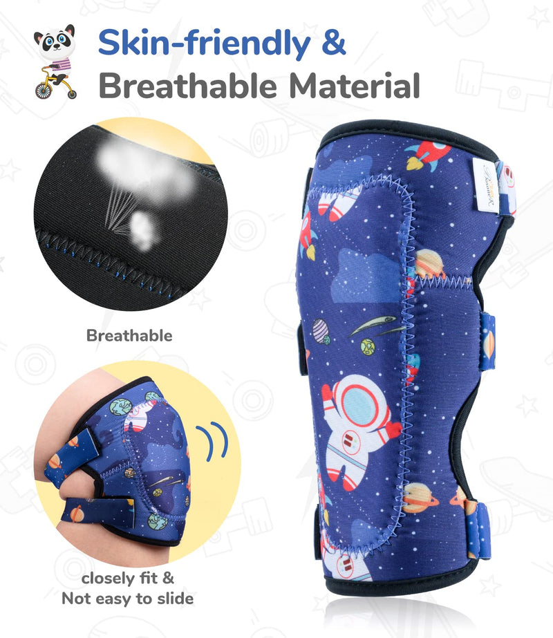 Kids Knee Pads and Elbow Pads Set, Toddler Protective Gear Set with Bike Gloves,Innovative Soft Knee Pads for Boys Girls Roller Skateboarding BXM Bike Riding Inline Skating Cycling Scooter Medium (4-8 years old) Dark Blue Spaceman/Black - BeesActive Australia