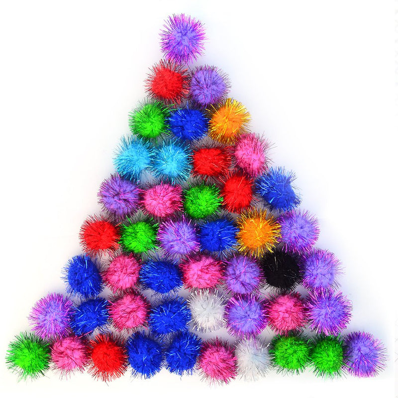 baotongle 70pcs Assorted Color Sparkle Balls, Tinsel Pom Poms Glitter for Cat Kittens DIY Christmas 1.8" 10 Assorted color - BeesActive Australia