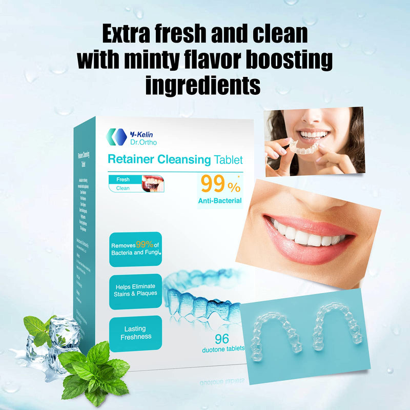 Y-kelin Orthodontic Retainer Cleansing Tablet 96 Tablet (96 Count (Pack of 1)) 96 Count (Pack of 1) - BeesActive Australia