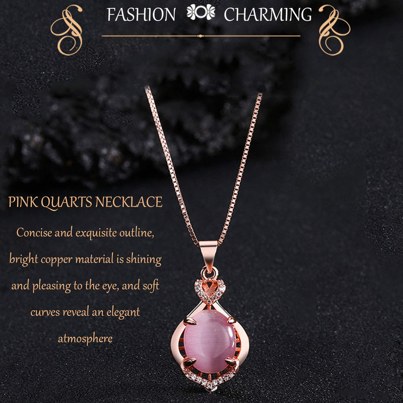 Rose Quartz Pendant Necklace Pink Crystal Teardrop Chain Natural Gemstone Healing Chakra Opal Stone Jewelry for Women Girls (Rose Gold A) - BeesActive Australia