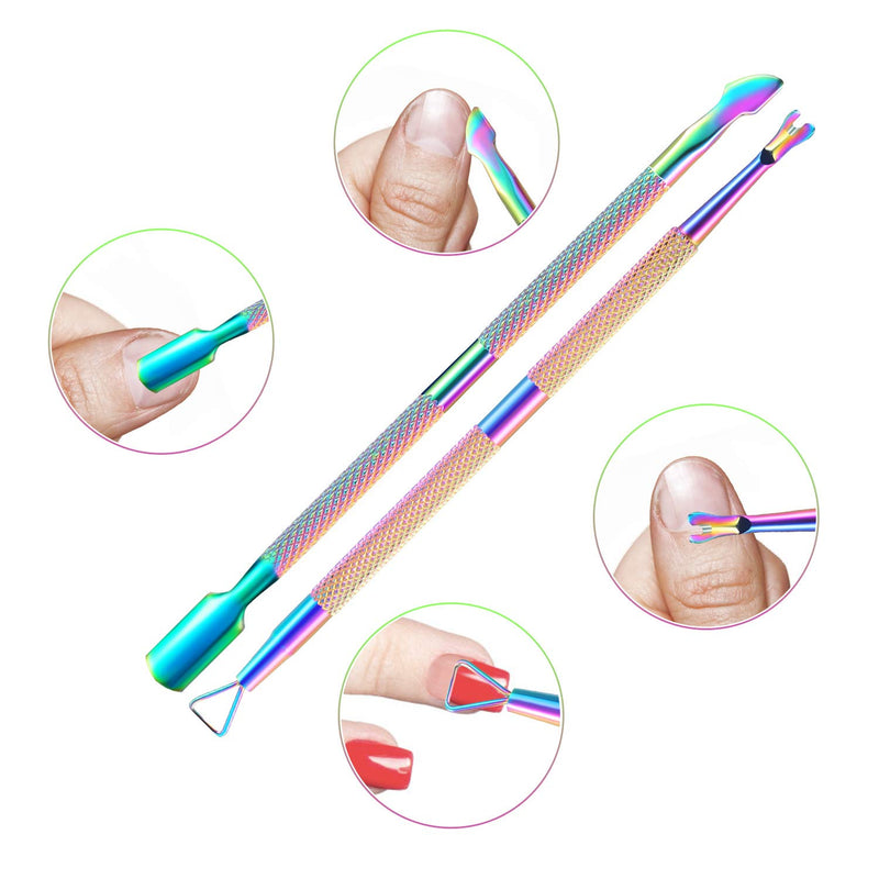 Cuticle Trimmer with Cuticle Pusher, XUNXMAS Cuticle Remover Cutter Nipper Scissor and Triangle Cuticle Nail Pusher Peeler Scraper, Durable Dead Skin Clipper Manicure Pedicure Tools Colorful - BeesActive Australia