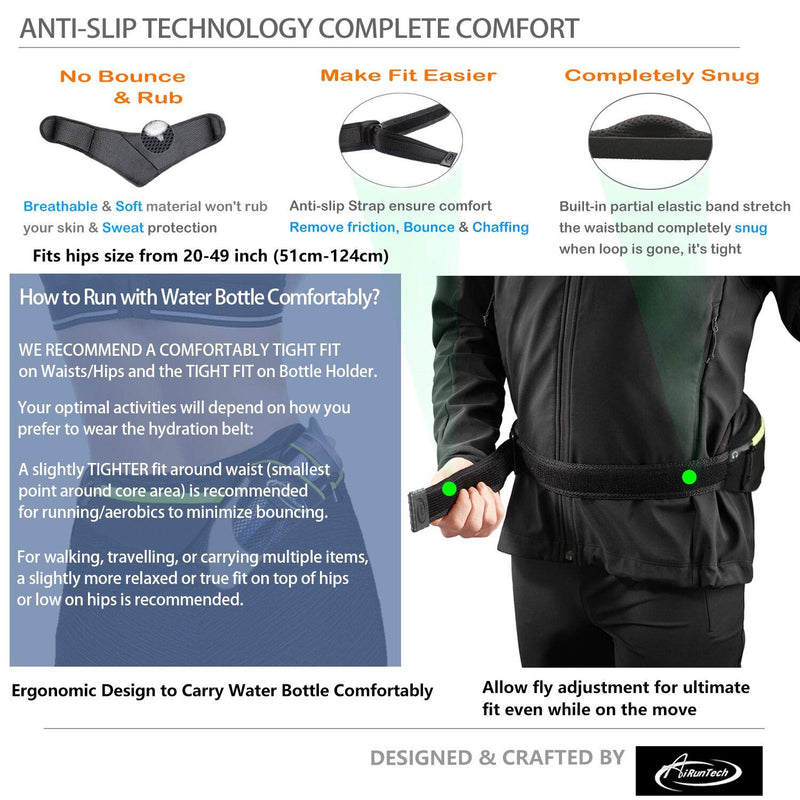 [AUSTRALIA] - AiRunTech Upgraded No Bounce Hydration Belt Can be Cut to Size Design Strap for Any Hips for Men Women Running Belt with Water Bottle Holder with Large Pocket Fits Most Smartphones Without Bottle Hydration Belt(GR) 