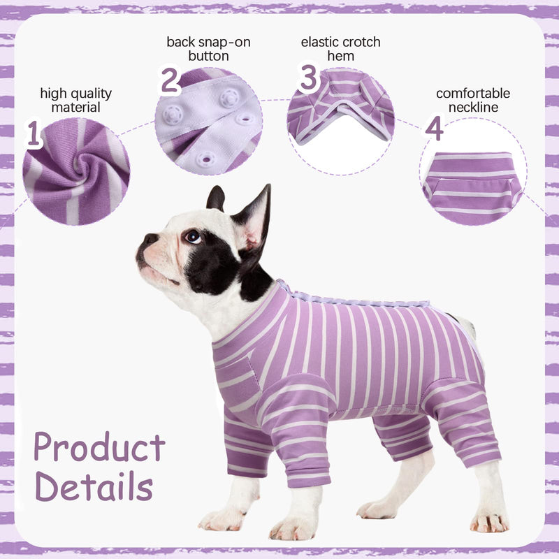 Kuoser Dog Onesie Recovery Suit, Puppy Long Sleeve Bodysuit After Surgery Shirt for Shedding Skin Disease Wound Protection, Pet Pajamas Anti-Licking Cone Alternative for Small Medium Cats Dogs Large (Back Length: 14.6'') Purple - BeesActive Australia