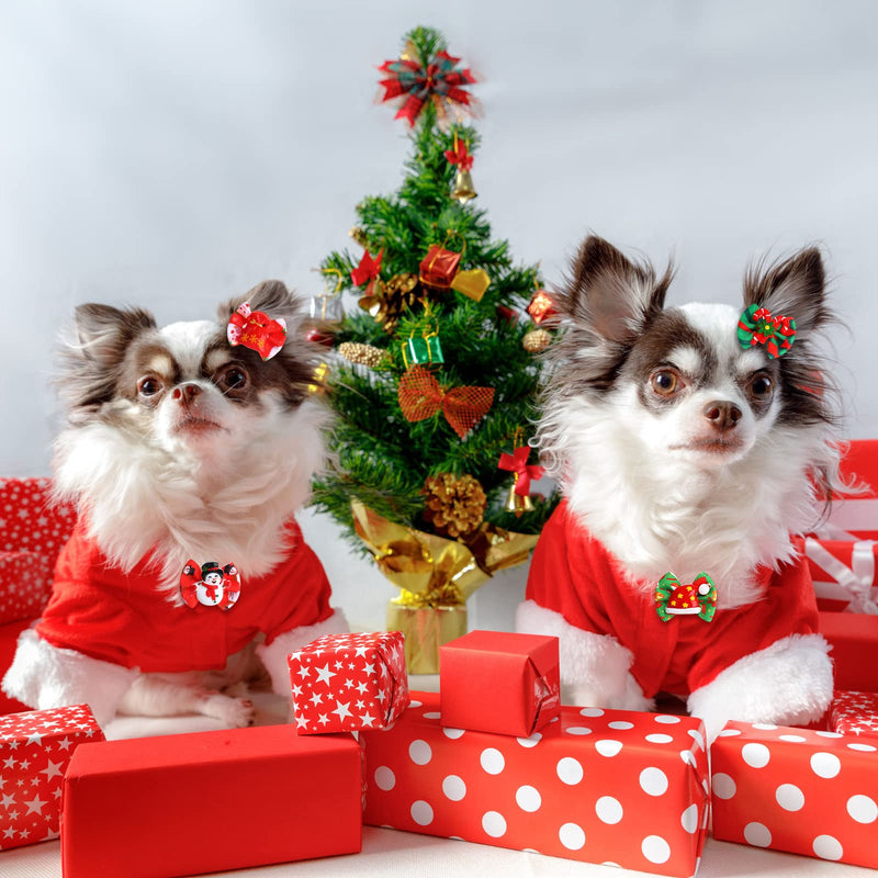 34 Pcs/ 17 Pairs Christmas Dog Bows Bowknot Dog Hair Clips Holiday Grooming Bows Puppy Christmas Bow with Rubber Bands Santa Claus Snowman Dog Topknot Bows Dog Hair Accessories for Pets Dogs Cats - BeesActive Australia