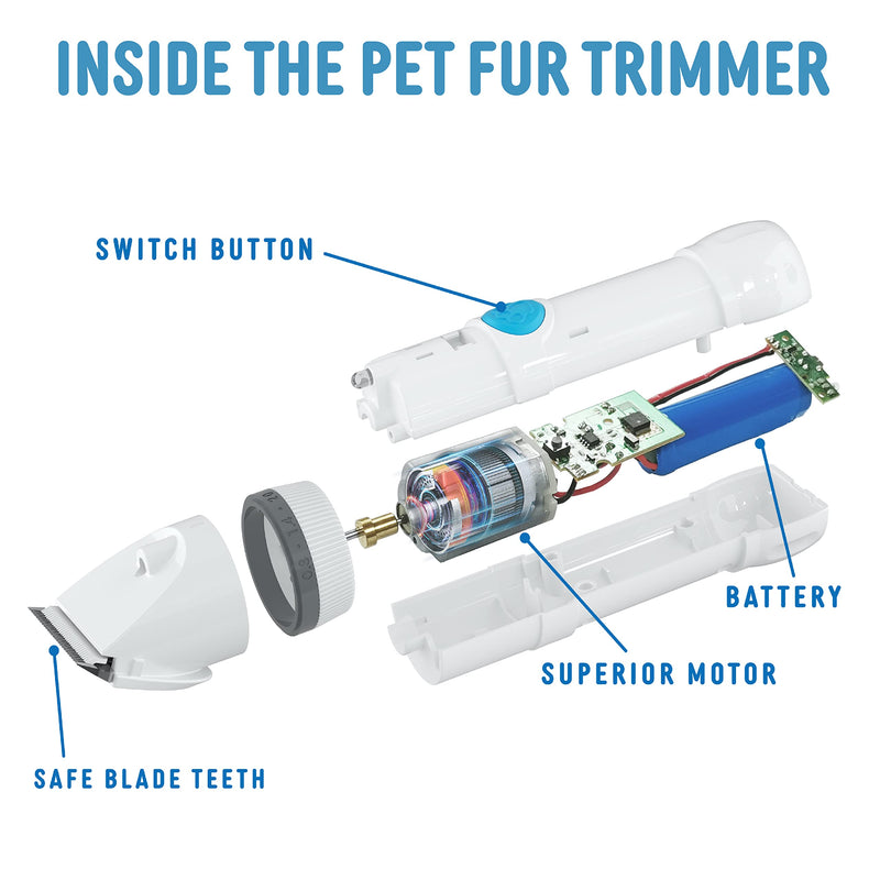 PawPerfect Pet Fur and Hair Trimmer by Bell+Howell Dog Hair Clippers with Stainless Steel and Ceramic Blades Low Noise Rechargeable and Cordless Shaver for Dogs Cats and Other Furry Pets As Seen On TV - BeesActive Australia
