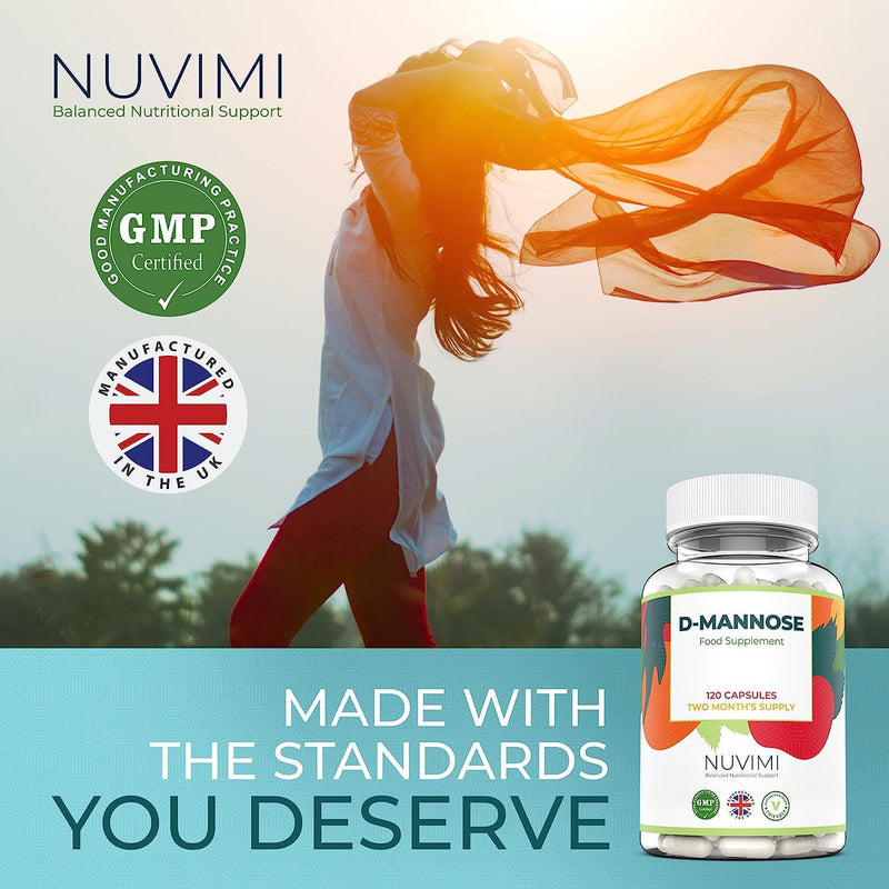 D Mannose 120 Capsules, 1000 mg per Dose, Promotes Urinary Tract Health, Natural Vegan UTI Defence by NUVIMI® - BeesActive Australia
