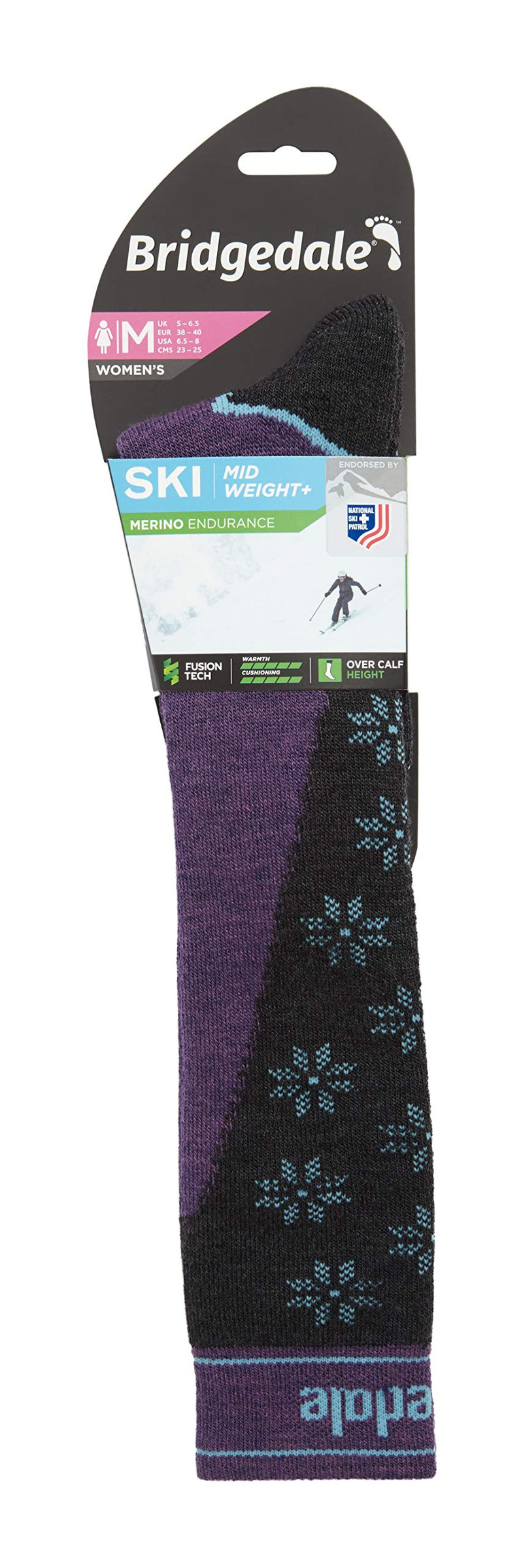 Bridgedale womens Midweight Plus Ski - Merino Endurance Socks Dark Purple Large - BeesActive Australia