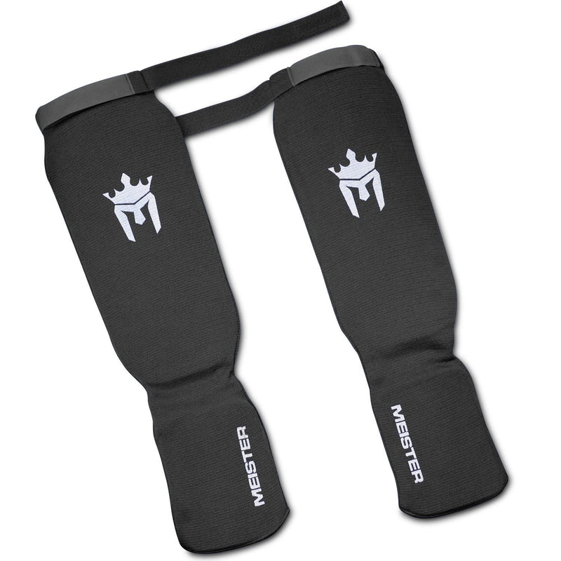 Meister MMA Elastic Cloth Shin & Instep Padded Guards (Pair) Black Small/Medium - BeesActive Australia