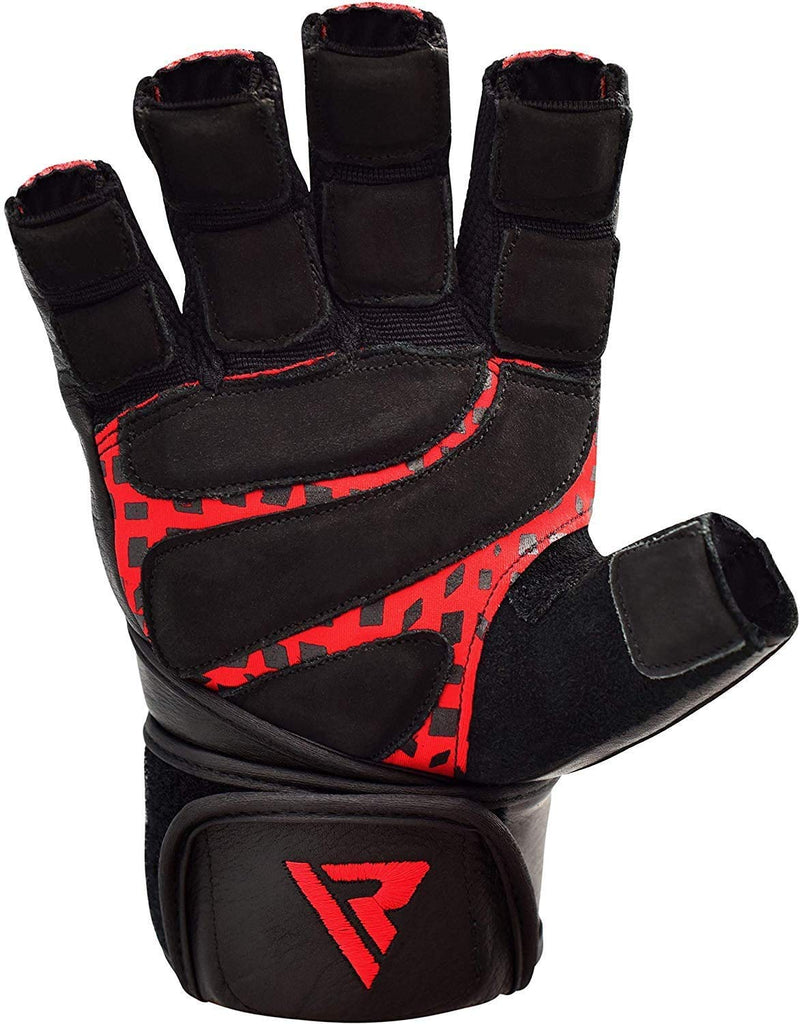 RDX Weight Lifting Gloves Gym Fitness Workout, Cowhide Leather, 50CM Long Wrist Support Grip, Full Palm Protection, Powerlifting Strength Training Deadlifting Bodybuilding Exercise Cycling, Men Women Red Large - BeesActive Australia