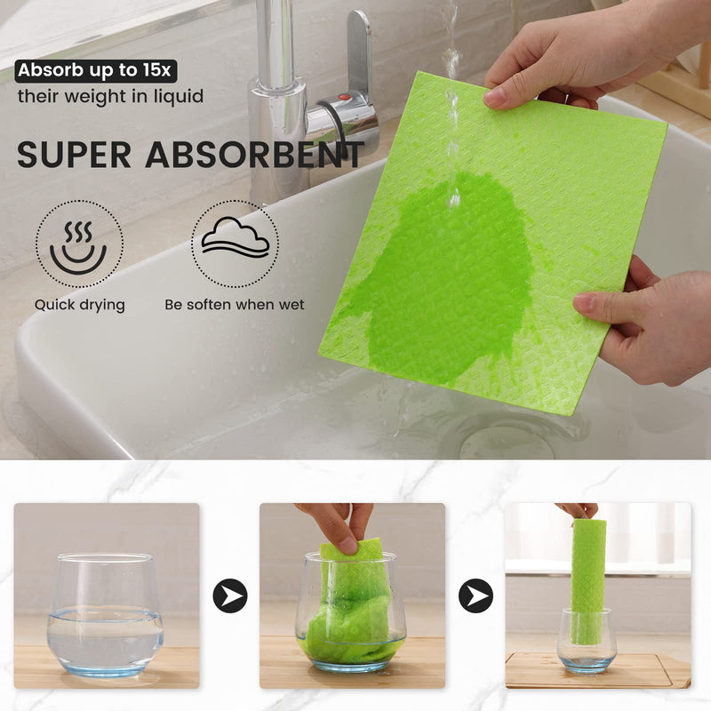 Homaxy Swedish Dishcloths for Kitchen, 10 Pack Reusable and Eco-Friendly Cellulose Sponge Cloths Dish Towels, Absorbent and No Odor Paper Towels for Dishes ＆ Counters, Lime Green Pack of 10 - BeesActive Australia