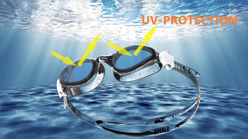 Whale Unisex-Adult Swim Goggles,Anti-Fog Swimming Goggles No Leaking for Men Women Youth Black Frame/Mirror Silver Lens - BeesActive Australia