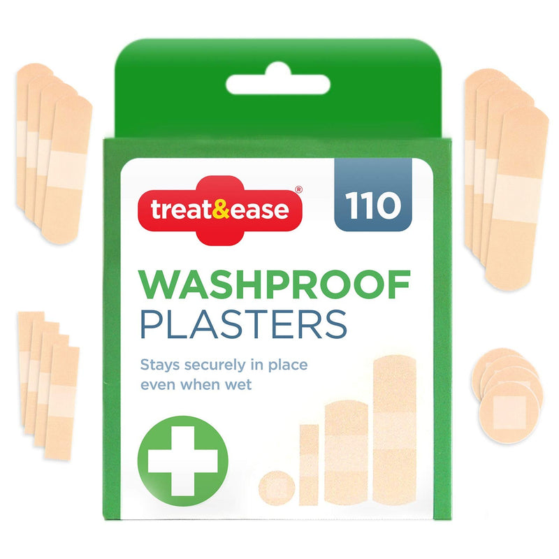110 Treat&Ease Waterproof Plasters & Dressing Supplies | Breathable Childrens Plasters Waterproof Assorted Plasters Kids | Round, Small, Medium, Large Finger Plasters for First Aid Kit + SOL Notebook - BeesActive Australia