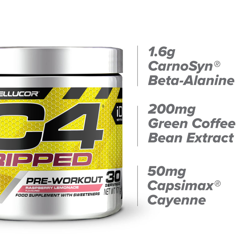 C4 Ripped Pre Workout Powder Raspberry Lemonade | Preworkout Energy Drink Supplement | 150mg Caffeine + Beta Alanine + Green Coffee Bean Extract for Men and Women | 30 Servings 165 g (Pack of 1) - BeesActive Australia