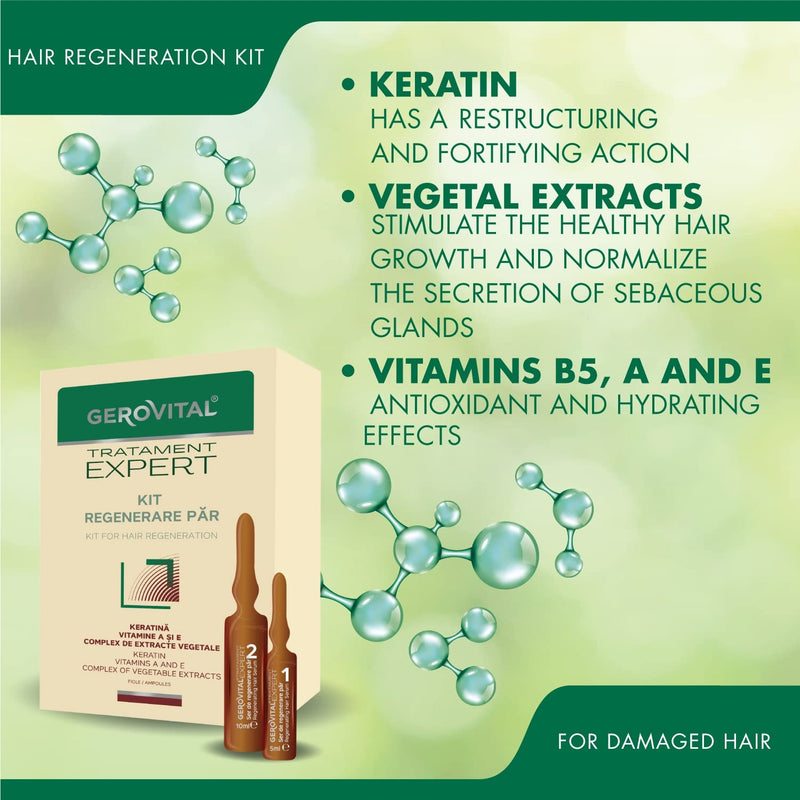 Serum Kit for Hair Regeneration, Stimulates the Hair Growth, Hidrates the Hair and Prevents Its Loss, Gerovital Tratament Expert - BeesActive Australia