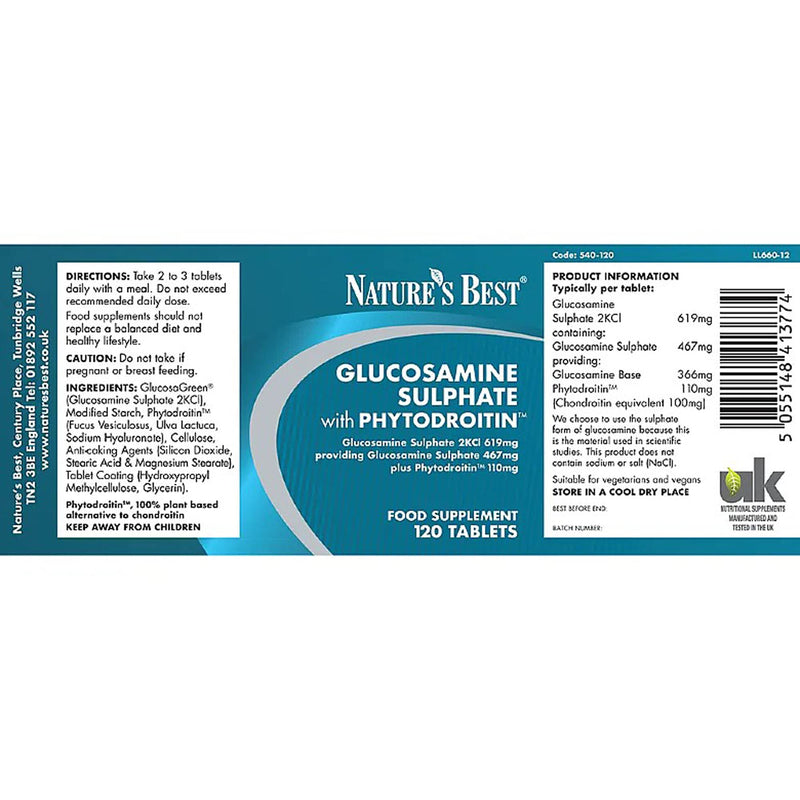 Glucosamine & Chondroitin (PhytodroitinTM) | Premium Grade | 100% Plant-Based | 120 Tablets | High Strength Glucosamine | Pure Grade | Easy to Swallow and Taste Free | Made in The UK - BeesActive Australia