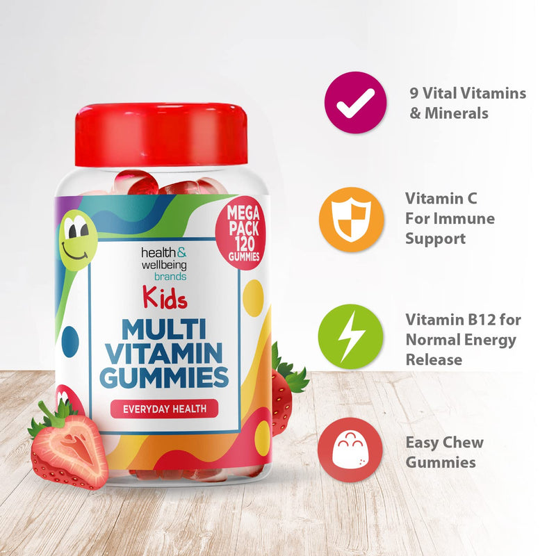 Kids Multivitamin 120 Strawberry Flavour Gummies - Strawberry Contains 9 Essential Vitamins + Minerals Including Vitamin C D A & B Vitamins for Childrens - Pack of 120 Chewable Vitamins 120 Count (Pack of 1) - BeesActive Australia