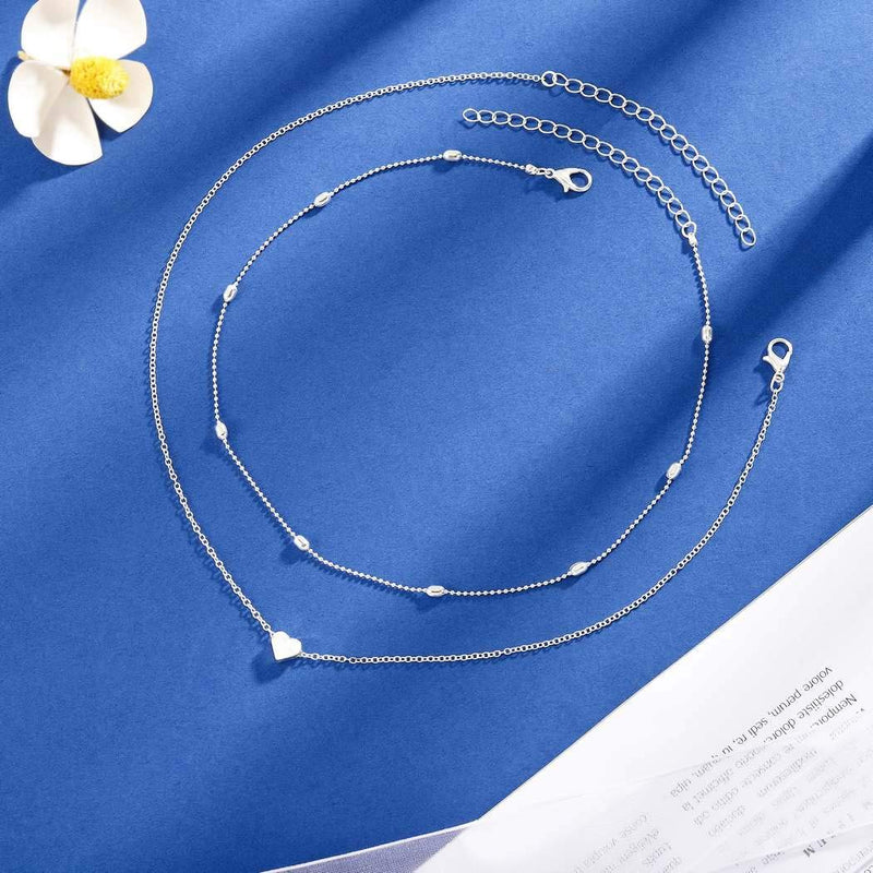 Aetorgc Simple Layered Necklace Chain Love Pendant Necklaces Jewelry for Women and Girls (Silver) Silver - BeesActive Australia