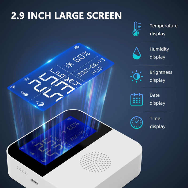 Room Thermometer Hygrometer with Extra Probe, 2.9" Backup Battery Buzzer Alarm & App Notification Alert Aquarium Temperature Humidity Gauge, Backlight Switch Humidity Monitor Support Alexa Google Home 2.9'' Screen - BeesActive Australia
