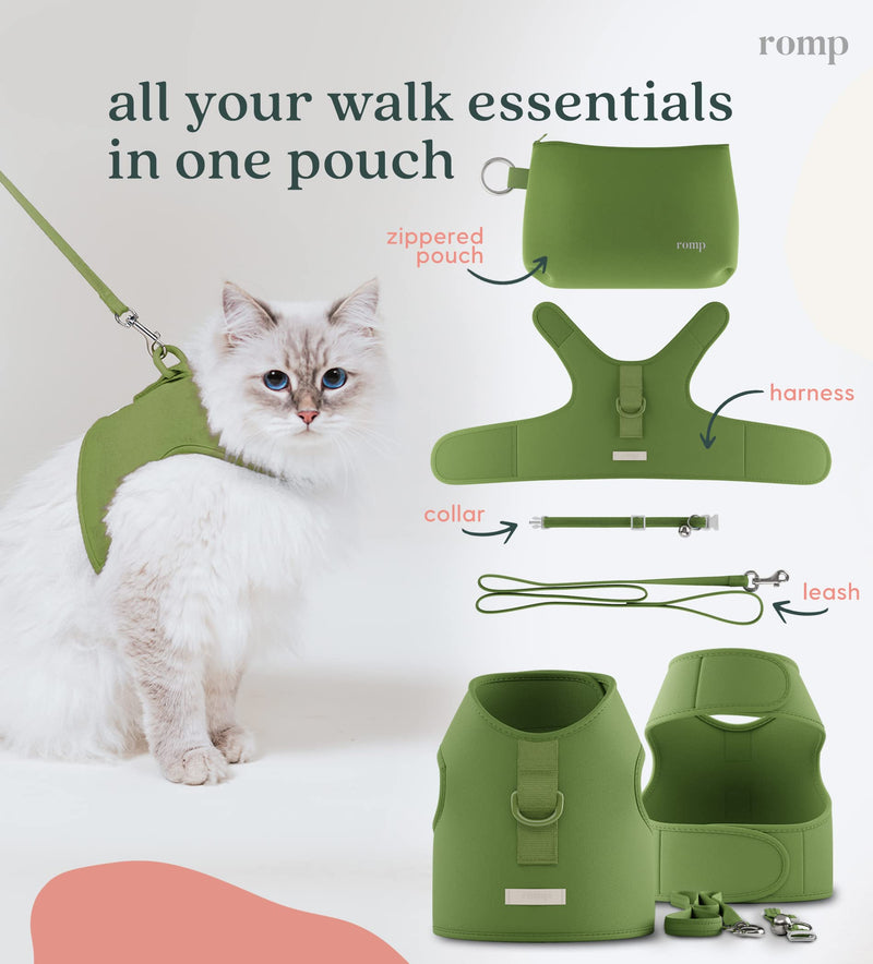 Cat Harness, Collar & Leash Set - Escape Proof Adjustable Choke Free Velcro Harness Vest for Walking Cats & Kittens Matcha Green Small - BeesActive Australia