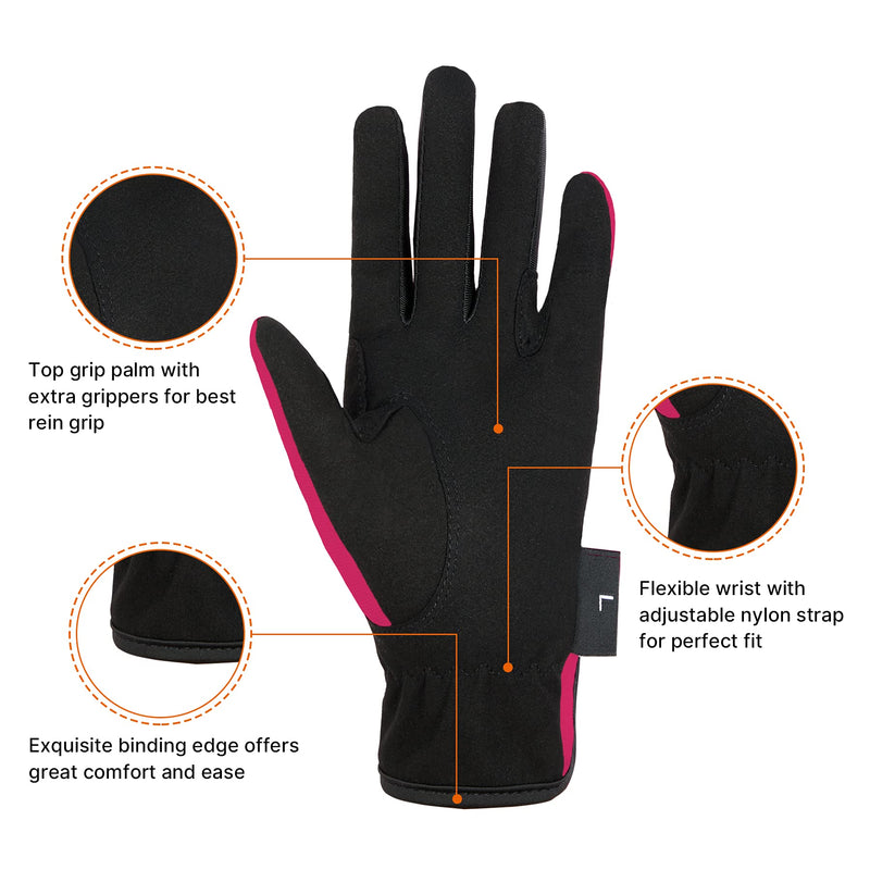 Amoy Kids Horse Riding Gloves Breathable Children Equestrian Horseback Anti-Slipping Boys & Girls Youth Outdoor Biking Cycling Sport Mitts Rose Red M (Age 8-10) - BeesActive Australia