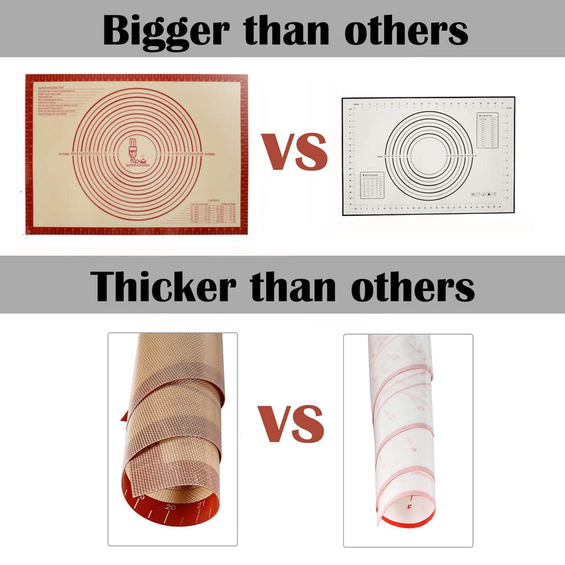 Non-slip Pastry Mat Extra Large with Measurements 28''By 20'' for Silicone Baking/ Counter Mat, Dough Rolling Mat,Oven Liner,Fondant/Pie Crust Mat By Folksy Super Kitchen Red 20×28 - BeesActive Australia