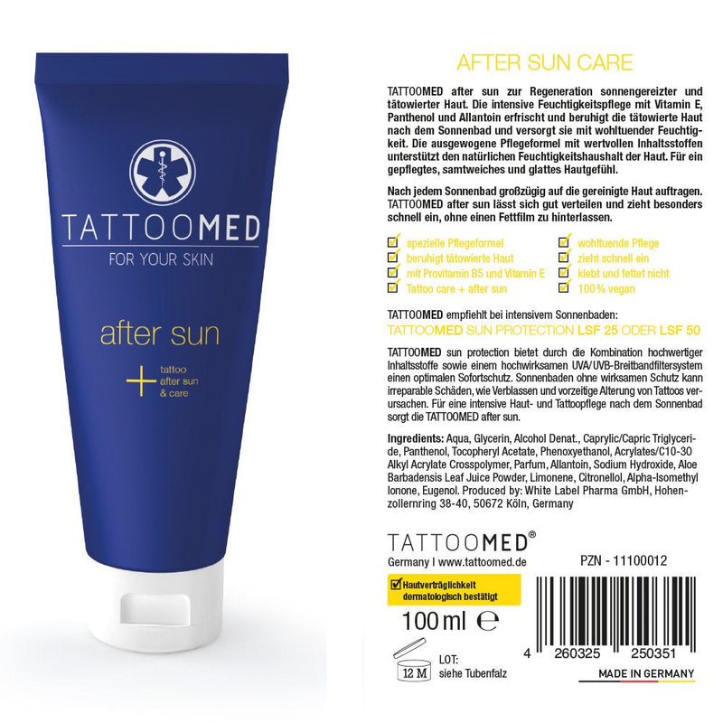 TattooMed After Sun - Cream Lotion For Moisturizing Sensitive and Sun Damaged Tattooed Skin - (1 x 100ml) - BeesActive Australia