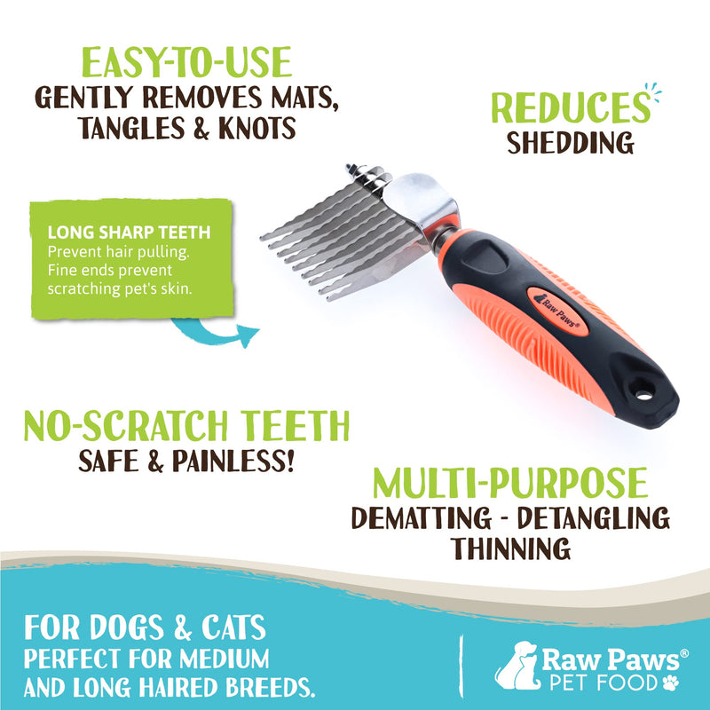 Raw Paws Pet Dematting Comb for Dogs Long Hair to Medium with Long Blades with Safety Edges - For Removing Mats, Tangles & Knots - De-matting Tool for Dogs - Dog Tangle Comb - Dog Mat Tool - Dog Tangle Brush - BeesActive Australia