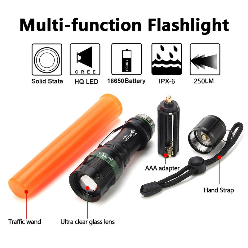 UltraFire 11-Inch Signal Traffic Wand LED Flashlight with Strobe Mode, Wrist Strap Lanyard, 250 Lumens, Orange Finish - BeesActive Australia