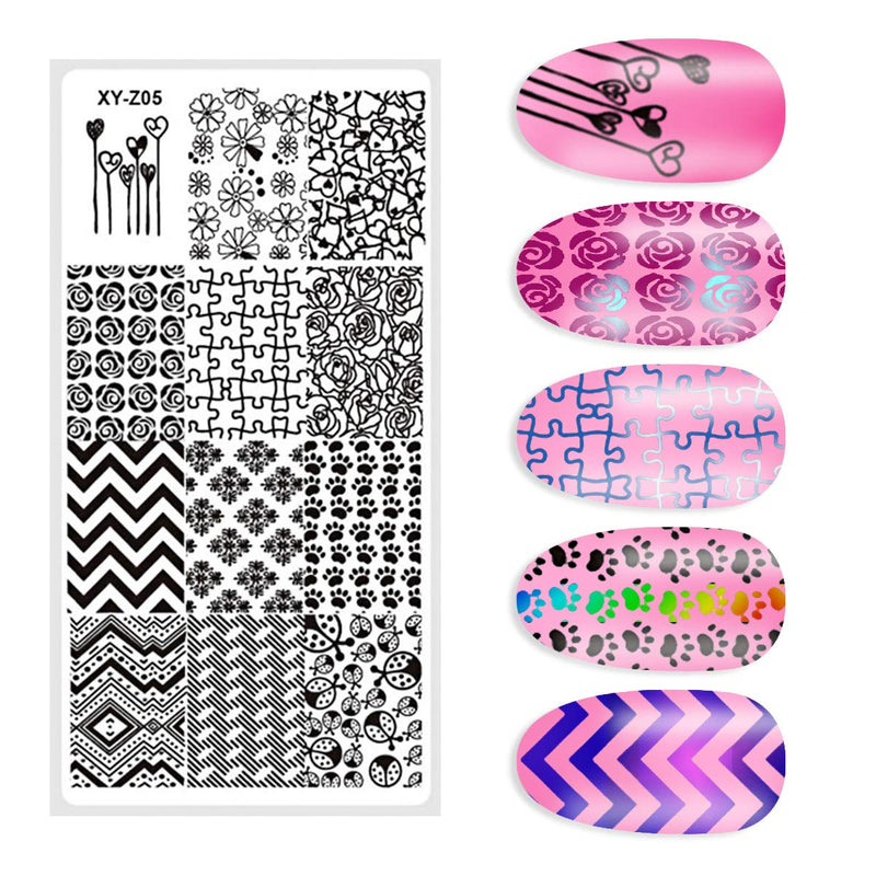 DANNEASY 6Pcs Nail Plate Stamping Set 1Nail Stamper 1Scraper 1Storage Bag Shape Splice Stripe Lace Design Nail Template Image Plate Manicure Stamp Kit Kit 1 - BeesActive Australia