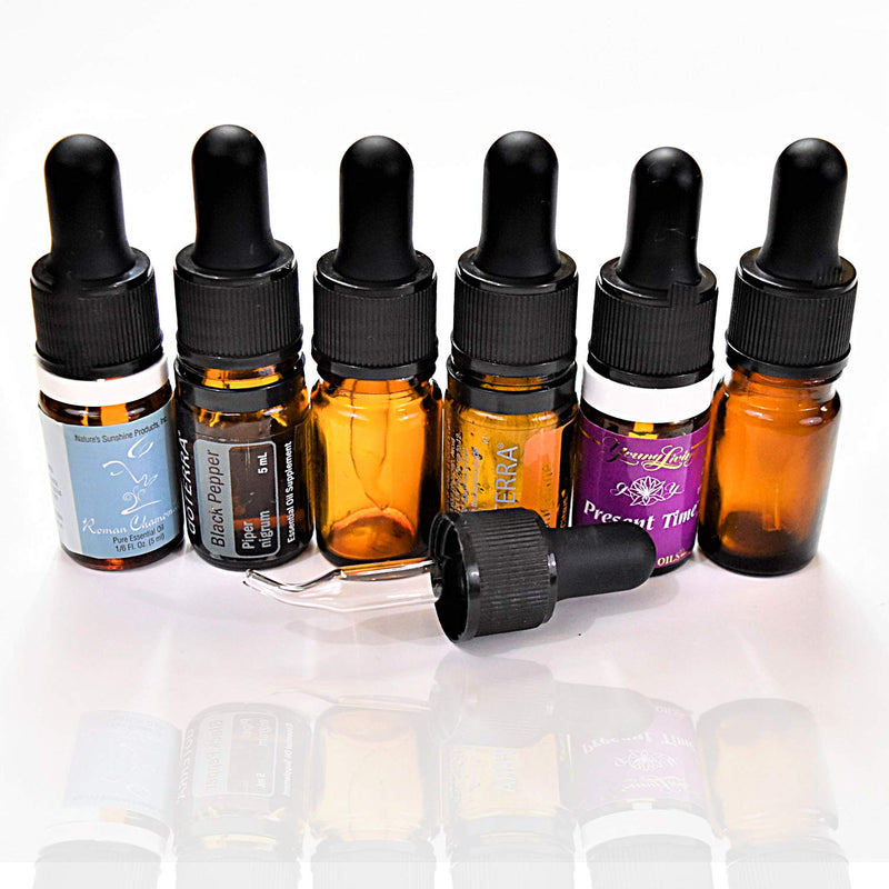 Dropper Top Inserts For 5 mL Small Essential Oil Bottles - Bent Tip, Glass, Leakproof - Fits Doterra, Young Living - 12 Pack Eye Pipette Droppers - BeesActive Australia