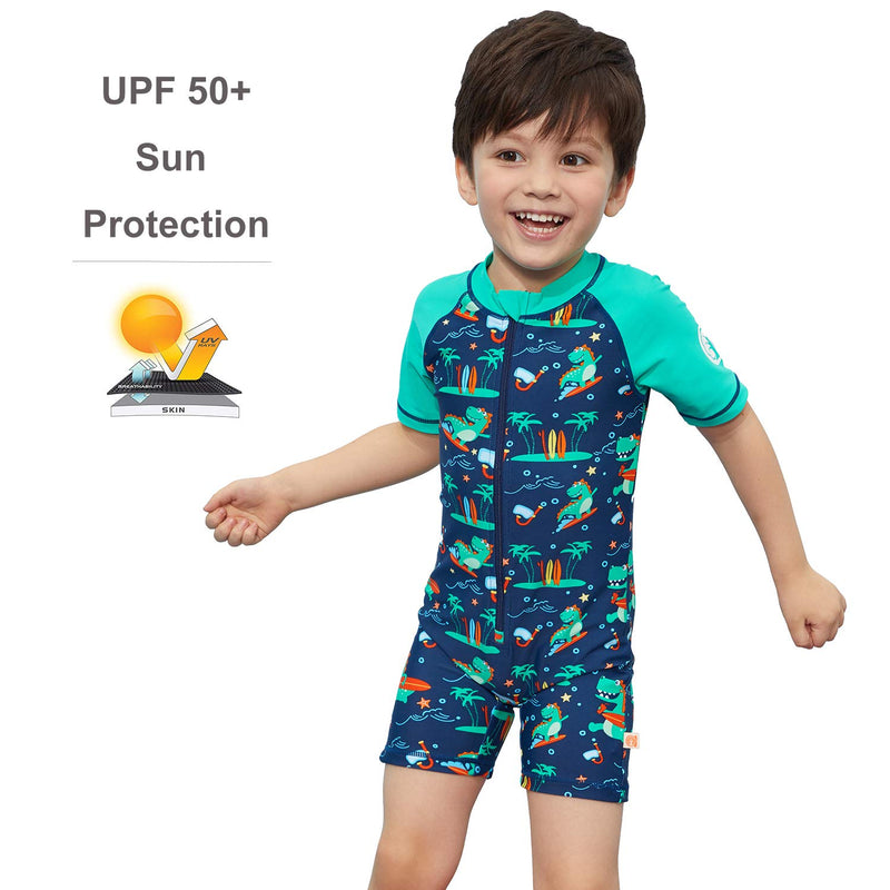 [AUSTRALIA] - miniatree Swimsuit Girls Boys Rash Guard Toddler One Piece Swimwear Kids Swimming Bathing Suit Sunsuit 1-9 Green Surfing Dinosaur 6-7 T(130) 