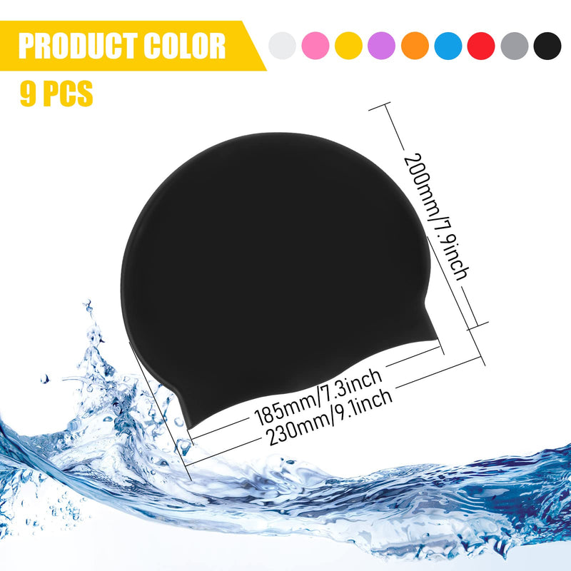 9 Pieces Unisex Swim Cap Silicone Waterproof Swimming Hat Flexible Silicone Swimming Cap for Women Men Kids Adults, Bathing Swimming Caps for Short and Long Hair, 9 Colors - BeesActive Australia