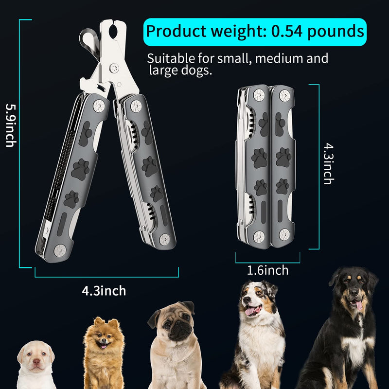 Dog Nail Clippers, Foldable Multifunctional 4 In1 Pet Nail Trimmers with Nail File, Grooming Comb. Ergonomic Handle with Safety Guard to Avoid Over Cutting - Professional Grooming Tool for Pets - BeesActive Australia