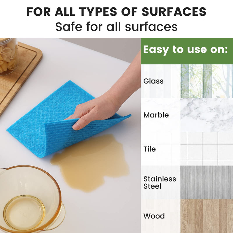 Homaxy Swedish Dishcloths for Kitchen, 10 Pack Reusable and Eco-Friendly Cellulose Sponge Cloths Dish Towels, Absorbent and No Odor Paper Towels for Dishes ＆ Counters, Blue Pack of 10 - BeesActive Australia