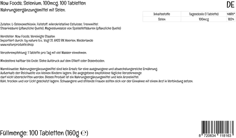 Now Foods, Selenium, 100mcg, Yeast Free, 100 Vegan Tablets, Lab-Tested, Vegetarian, Gluten Free, SOYA Free, Non-GMO - BeesActive Australia