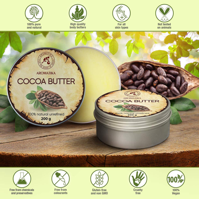 Cocoa Butter 7 oz - South Africa - Cocoa Butter Unrefined - Native Pure & Natural Cacao butter for Lip Care - Stretch Marks - Hair - Body Butter 7 Ounce - BeesActive Australia