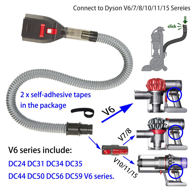 Pet Brush Vacuum Groomer Attachment for Dyson Series V6 V7 V8 V10 V11 V15, Shedding Deshedding Grooming Tool Hair Remover Comb Great for Dogs Cats Fur, plus Extension Hose and Adapter - BeesActive Australia