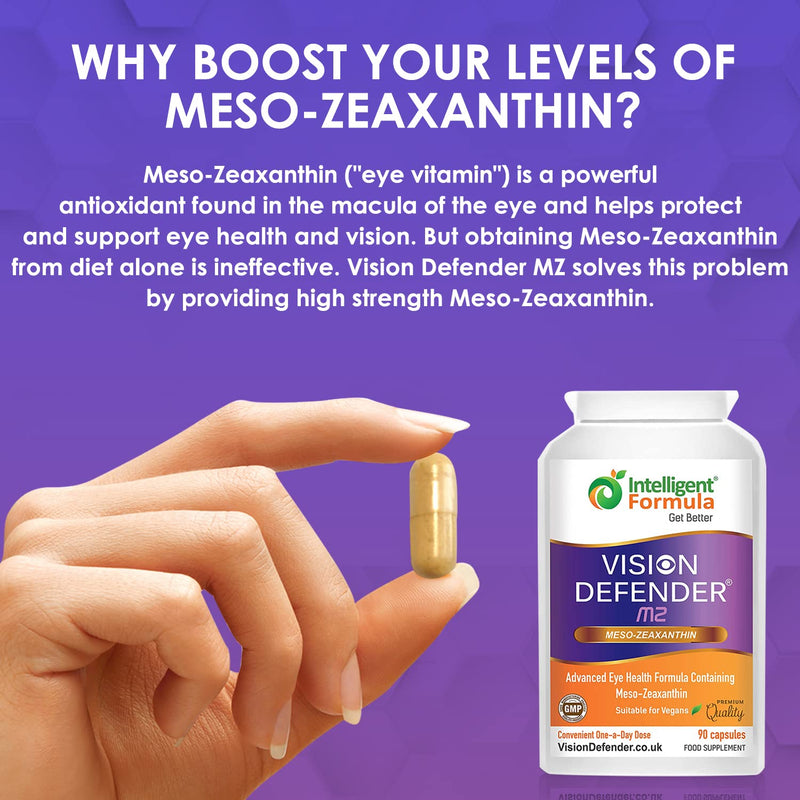 Meso Zeaxanthin Supplement - VISION DEFENDER MZ � High Strength Eye Vitamins Nutrients & Antioxidant Carotenoid for Ocular Health, Eye Care & Eyesight Support �Vegan (90 capsules/One-A-Day) Made in UK - BeesActive Australia